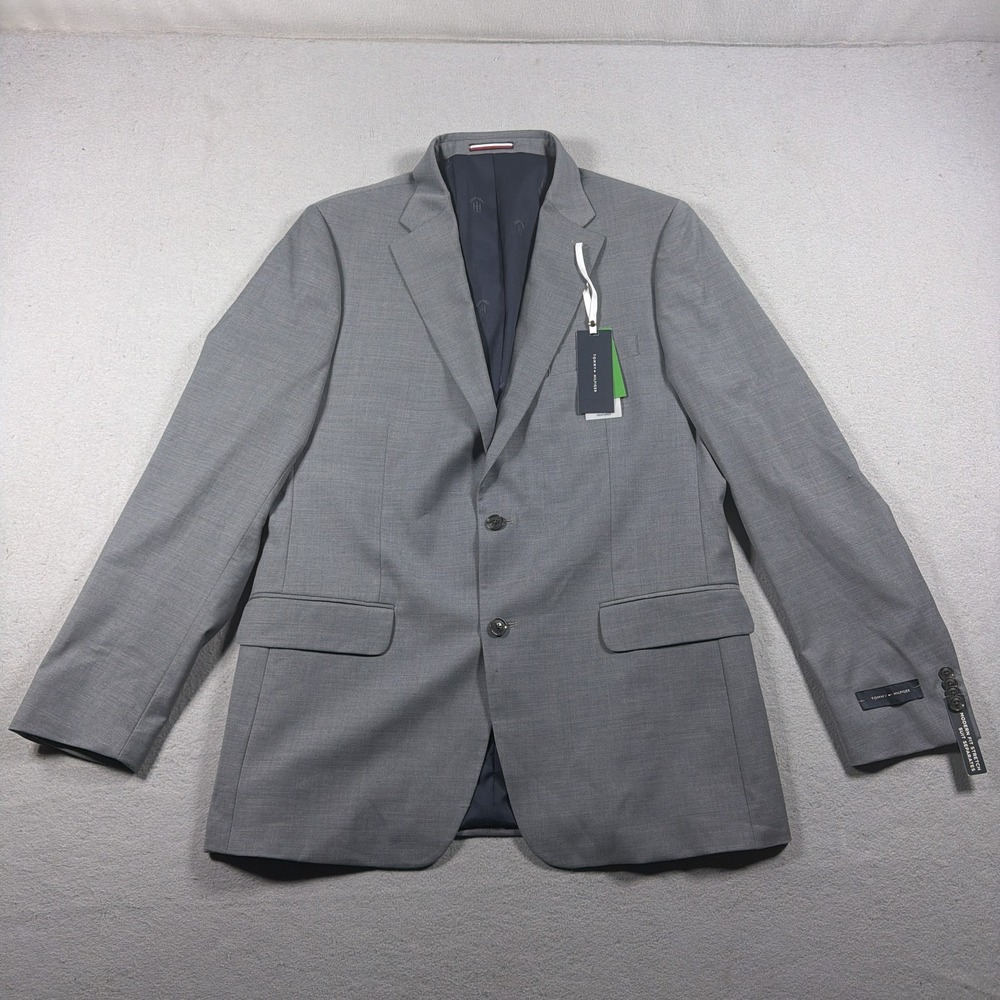 Tommy Hilfiger Blazer Mens 44L Gray Wool Blend Stretch Suit Jacket Modern Fit